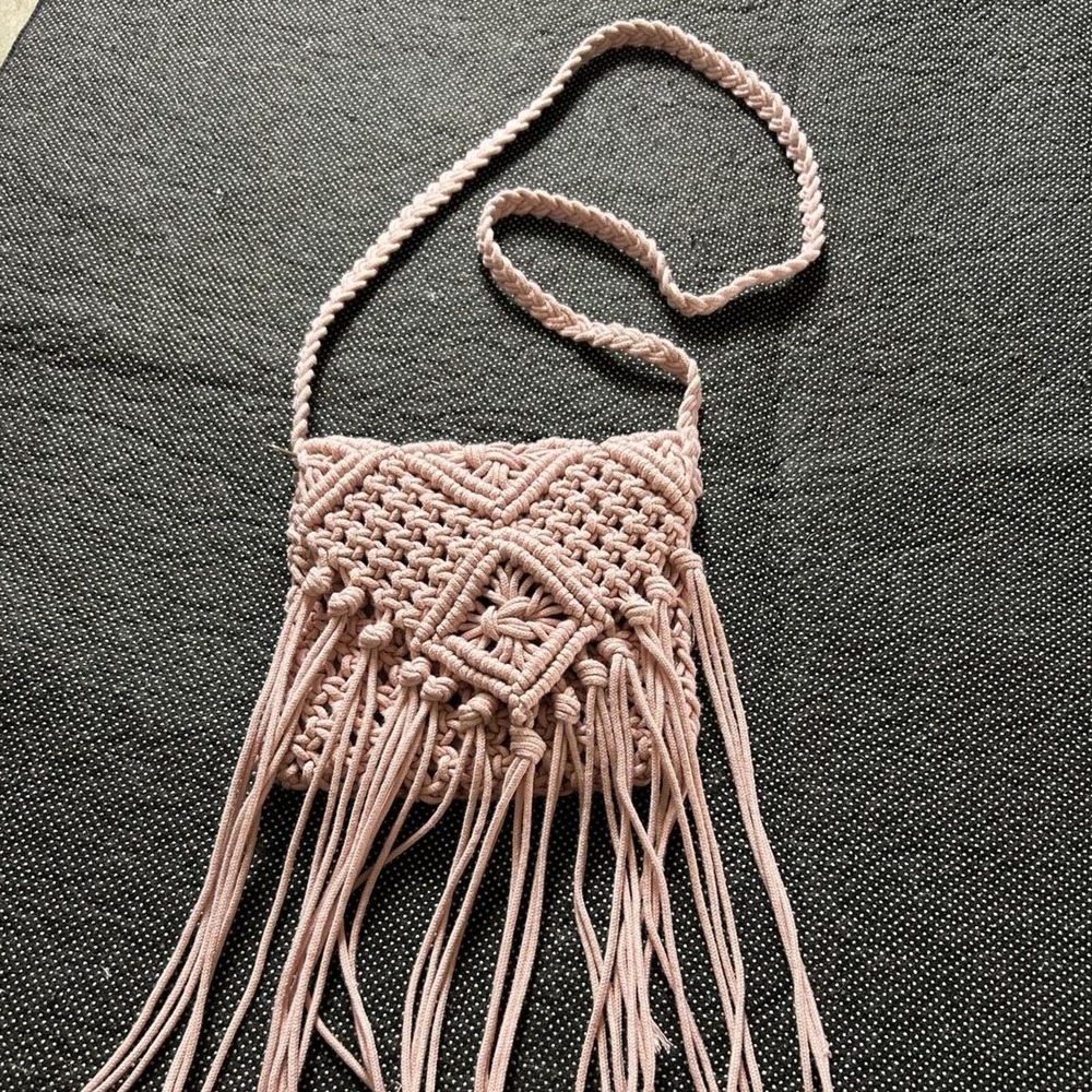 Pink Macrame Handbag Vegan Boho Chic Woven Bohemian Purse Lined Festival Bag